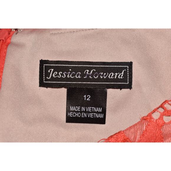 JESSICA HOWARD $199 3/4 Sleeve Lace Sheath Dress Red/Nude Size 12 - Picture 3 of 3